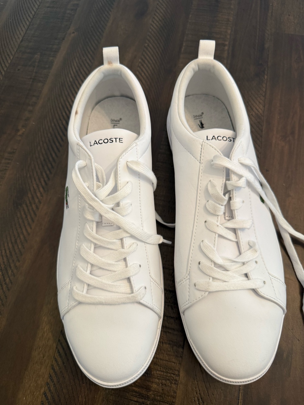 Lacoste court base White Low-Top Leather Sneakers with Green Croc Accent